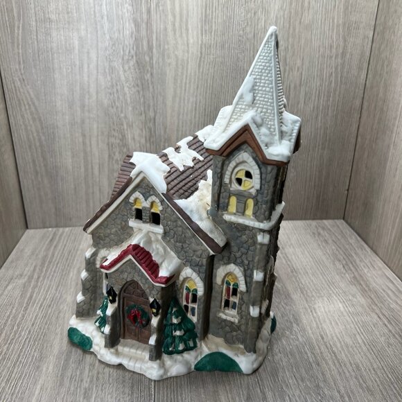 Mervyn's Village Square 1994 Christmas Church Lighted Hand Painted Ceramic Decor - Picture 4 of 13